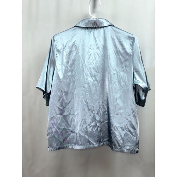 Nicole Miller New York Women’s Medium Soft Satin Notched Collar Boxy Pajama Top - Picture 5 of 12